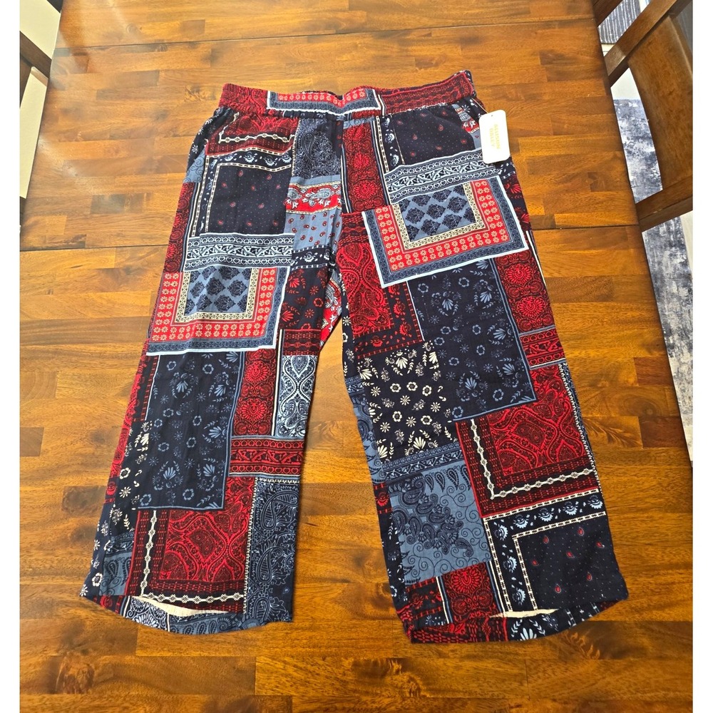 allison daley woman womens pants 1X red blue black patchwork cropped cotton 036